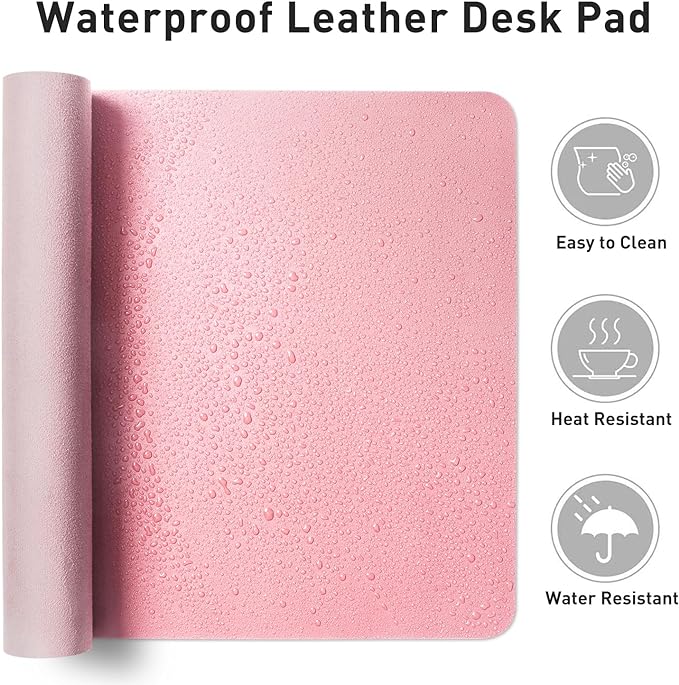 Aothia Leather Desk Pad Protector, Mouse Pad, Office Desk Mat, Non-Slip PU Leather Desk Blotter, Laptop Desk Pad, Waterproof Desk Writing Pad for Office and Home (23.6" x 13.7", Fairy Pink)