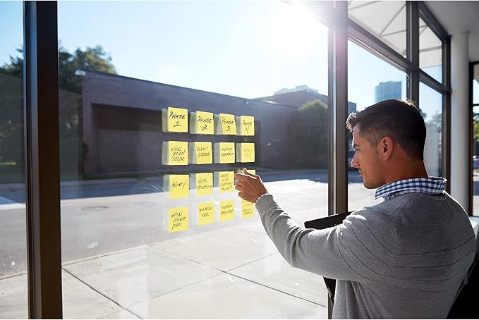 Post-it Super Sticky Notes, 24 Sticky Note Pads, 3 x 3 in., School Supplies, Office Products, Sticky Notes for Vertical Surfaces, Monitors, Walls and Windows, Canary Yellow