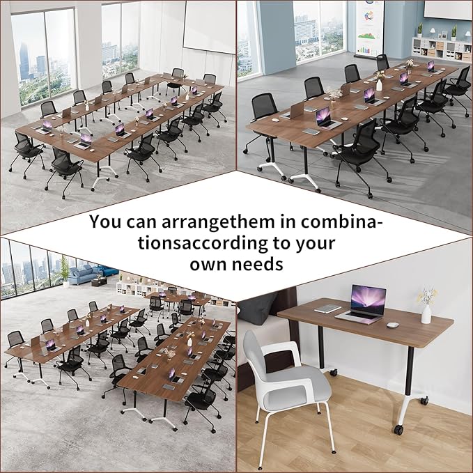 Conference Room Table with Flip-Top Design for Dynamic Meetings, Business Table Computer Desk with Heavy-Duty Frame,Foldable Seminar Meeting Tables for Home Office (6, A, 70.8IN)