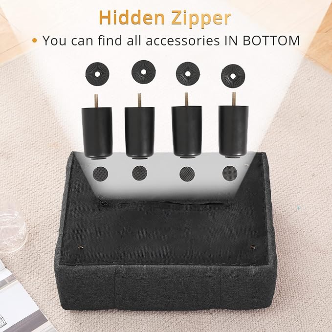 LUE BONA Small Tufted Foot Stool, Fabric Foot Stools Ottoman with Plastic Legs, 9''H, Rectangle Footstool for Adult with Non-Slip Pads, Sofa Foot Rest for Living Room, Couch,Carbon Grey