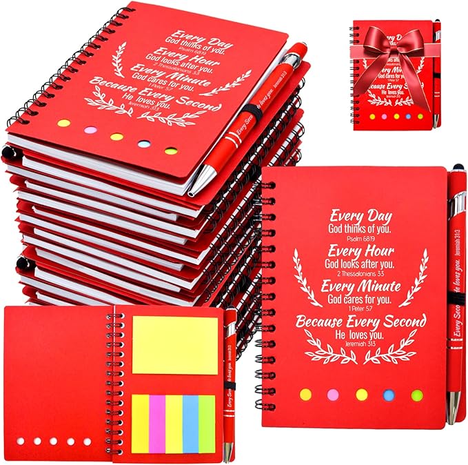 60 Pcs Bulk Christian Gifts Prayer Journal for Woman - 30 Set Religious Notepad with Christian Pen - Bible Notebook - Church Gifts for Mother's Day, Bible Study, and Family Devotions (Red)