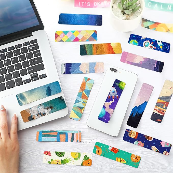 80 Pcs Anxiety Sensory Stickers with Inspirational Quotes Calm Textured Strips Relief Mental Health Stickers School Office Adhesive Sensory Tape Anti Stress Toys for Adults Teens (Shiny)