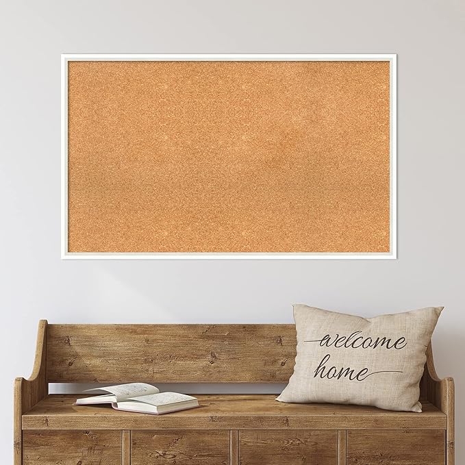 Amanti Art Natural Cork Board for Wall, 25x41 Vision Board with White Frame, Large Corkboard Office Decor for Home Organization, Modern Corkboard Pinboard to Display Items for Home Organization in