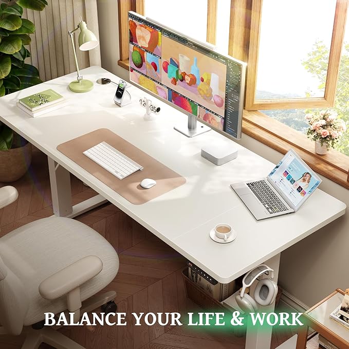 SIAGO Electric Standing Desk Adjustable - 63 x 24 Inch Sit Stand up Desk with Cable Management - 3 Memory Preset Adjustable Height Table