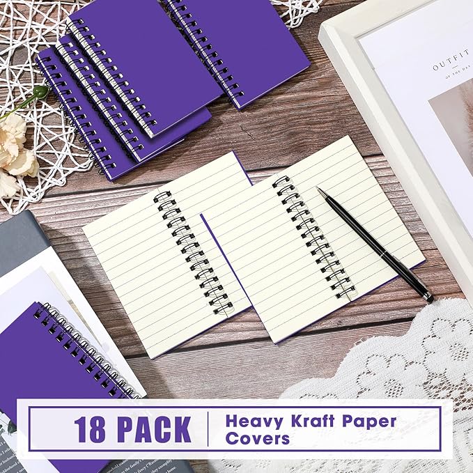 Jutom 18 Pcs Small Spiral Notebooks Memo Pads 3x5 Bulk Small Pocket Notebooks Mini Notepads with Lined Pages Mini Journals for Office Back to School Work Writing Supplies, 120 Pages (Dark Purple)