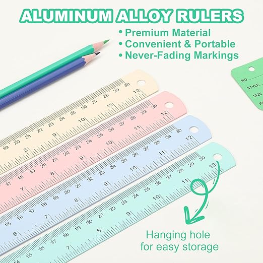 PATIKIL 20cm/8" Metal Ruler, 2 Pack Aluminum Alloy Rulers with Centimeters, Millimeters, Inches and Conversion Table Straight Edge Ruler for Writing Machinist Drafting, Blue