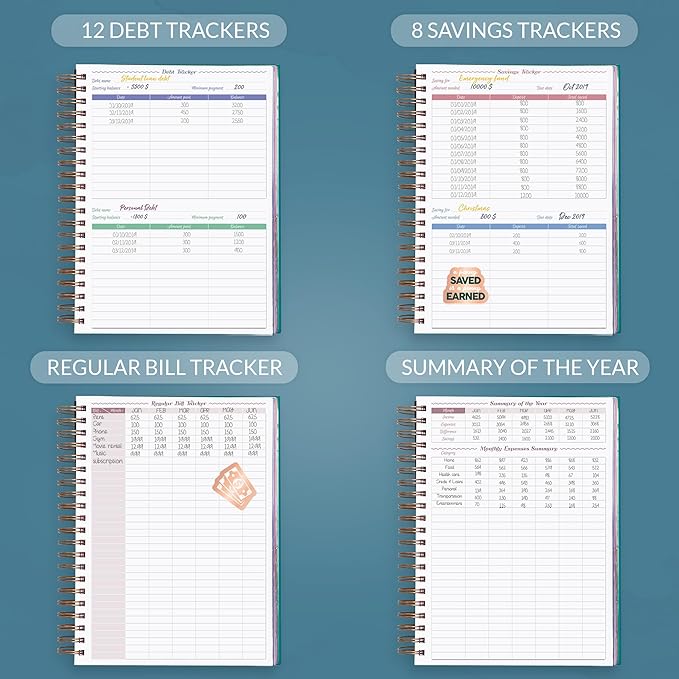 GoGirl Budget Planner & Monthly Bill Organizer – Monthly Financial Book with Pockets. Expense Tracker Notebook Journal, Large (Dark Teal)