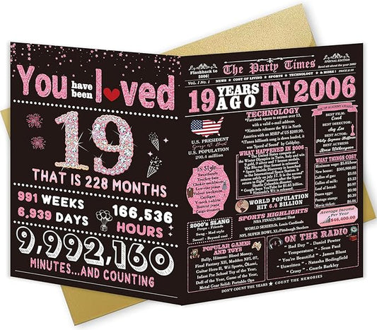 19th Birthday Card, 19 Year Old Birthday Gift for Daughter, Cute 19th Birthday Decorations for Girls