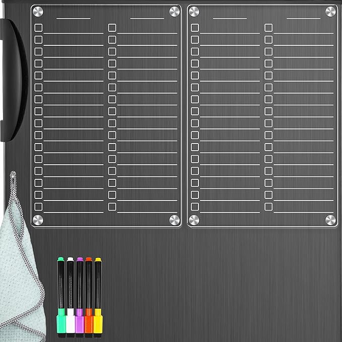 Acrylic Magnetic Dry Erase Board for Fridge, 12"X8" Clear Magnetic to Do List White Board, Acrylic Dry Erase to Do List for Refrigerator, Magnet Whiteboard 5 Markers 2 Pcs