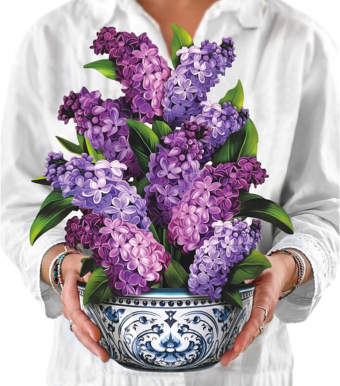 Freshcut Paper Pop Up Cards, Garden Lilacs, 12 Inch Life Sized Forever Flower Bouquet 3D Popup Greeting Card, Birthday Cards, Thank You Card, Blank Notecard & Envelope