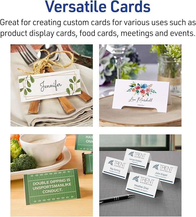 Avery Printable Place Cards with Sure Feed Technology, 1-7/16" x 3-3/4", Textured White, 150 Blank Tent Cards for Laser or Inkjet Printers (16109)
