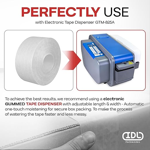IDL Packaging 3" x 375 feet Reinforced Water-Activated Kraft Gummed Tape 70lb Thickness (Pack of 10) - Secure Paper Packing Tape for Secure Carton Sealing - Heavy-Duty for All Conditions, Brown