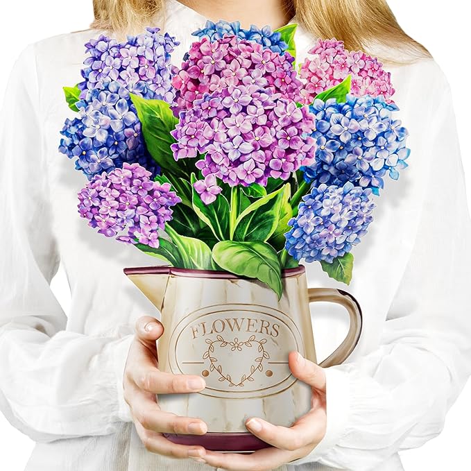 Pop Up Flower Cards, Pruple Nantucket Hydrangeas, 12inch Paper Flowers 3D Greeting Cards with Blank Note Card and Envelope for Birthday, Anniversary, Easter, Get Well Gifts Card for Women Kids