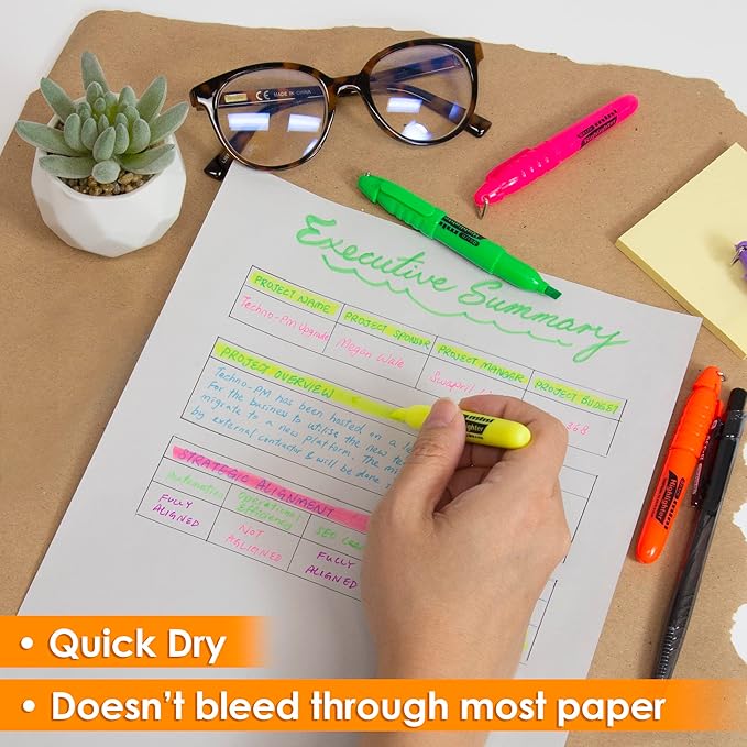 BAZIC Mini Highlighter Pen Assorted Color, Chisel Tip Broad Fine Line Highlighters, Unscented Highlighting Coloring for School Office (5/Pack), 4-Packs