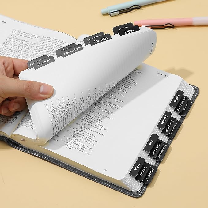 Mr. Pen- Bible Tabs, 75 Tabs, Black, Laminated Bible Tabs for Women and Men, Bible Tabs for Study Bible Index Tabs, Bible Book Tabs, Bible Labels Tabs, Mr Pen Bible Tabs for Women Study Bible