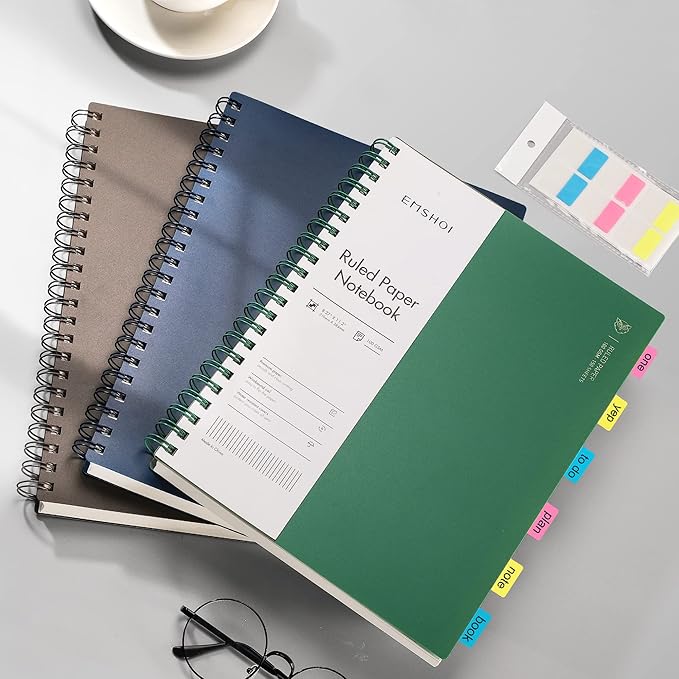 EMSHOI A4 Spiral Notebook, 11.2" X 8.27", College Ruled Lined Journal, 300 Pages/150 Sheets, Easy Tear Perforated Pages, 100gsm Thick Paper, Waterproof Softcover, for School Work Writing-Coffee