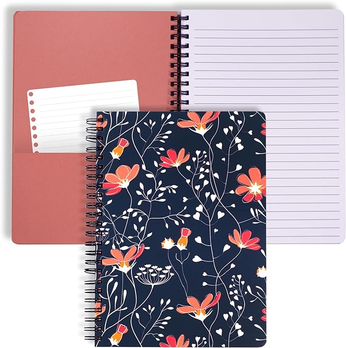 Steel Mill & Co Cute Mini Spiral Notebook, 8.25" x 6.25" Journal with Durable Hardcover and 160 Lined Pages, Floral Vines
