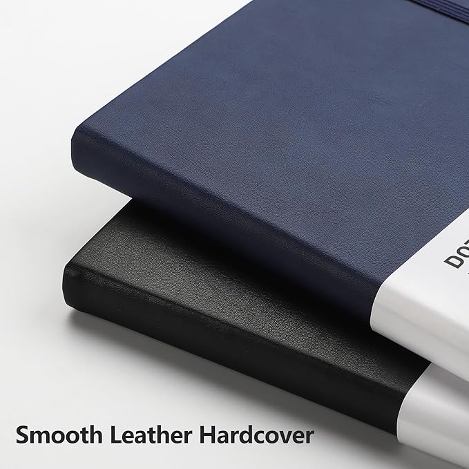 RETTACY Bullet Dotted Journal Notebook, 192 Pages, A5 Medium Size (5.7'' x 8.3''), Leather Hardcover, 100 GSM Thick Paper, for Bullet Journaling, Planning, Tracking (Navy Blue)