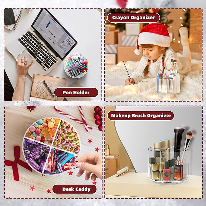 Absonic Pencil Holder for Kids, 360 Rotating Pen Holder for Desk Organizer and Storage, 4 Compartments Art Supply Marker Organizer, Pen Organizer Pencil Holder