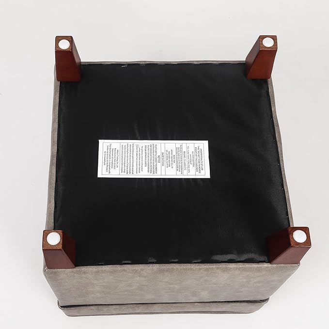 Adeco 17.5" Square Faux Leather Ottoman with Storage - Upholstered PU Foot Rest - Flip Top Footstool with Sturdy Wood Legs, Small Cube Coffee Table Extra Seat for Living Room, Bedroom, Coffee Brown