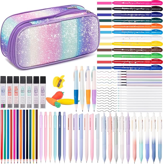 78PCS Mechanical Pencil Set 0.5, 0.7mm, 2.0mm Aesthetic School Supplies With Cute Pencil Case Pouch, 436PCS Lead Refills, 16 Gel Pens, 12 NO Bleed Highlighters