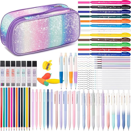 78PCS Mechanical Pencil Set 0.5, 0.7mm, 2.0mm Aesthetic School Supplies With Cute Pencil Case Pouch, 436PCS Lead Refills, 16 Gel Pens, 12 NO Bleed Highlighters