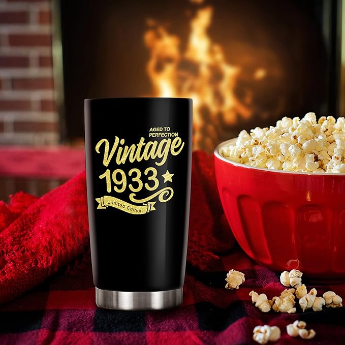 Happy 91th Birthday Tumblers Gifts for Men Women, Back in 1933 Stainless Steel Tumblers Gifts, 1933 91 Years Old Birthday Gift For Wife Husband Mom Dad