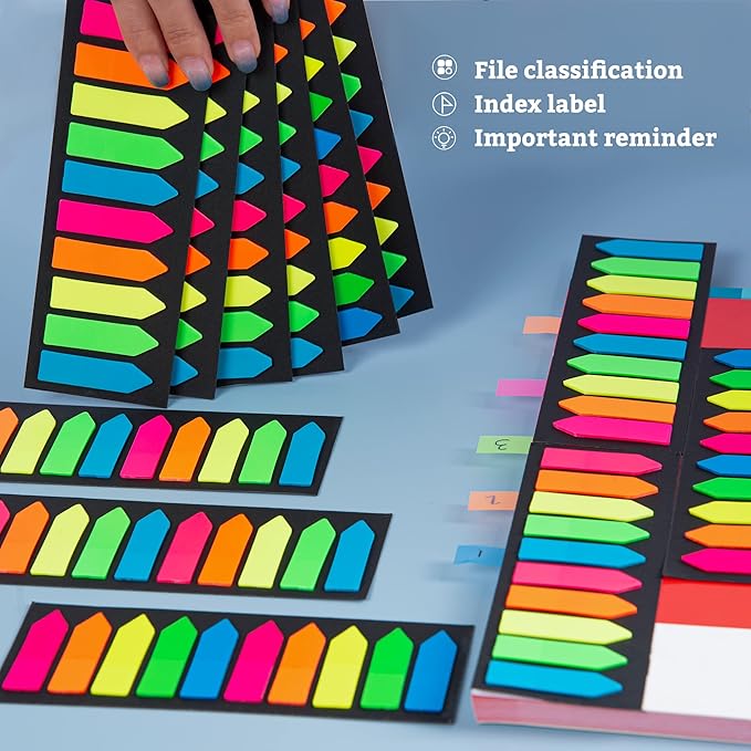 Golcellia Fluorescent Translucent Sticky Note Flags, 2400 Pcs Total, Pack of 10 Color Tabs, Arrow Sticky Notes, Page Flag Markers, Arrow Index Tabs