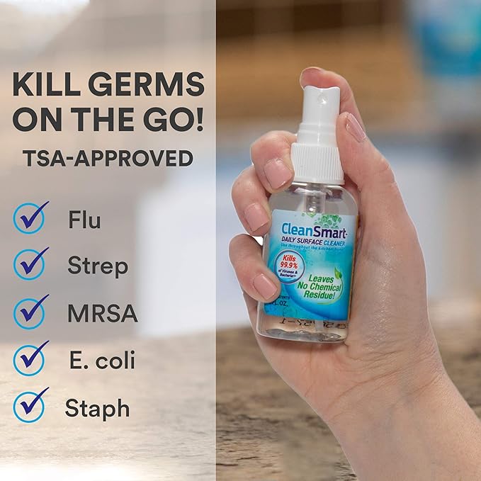 CleanSmart To Go Disinfectant Kills 99.9% of Viruses, TSA-Approved for Safe Travel, 2 oz Bottle (Pack of 3)