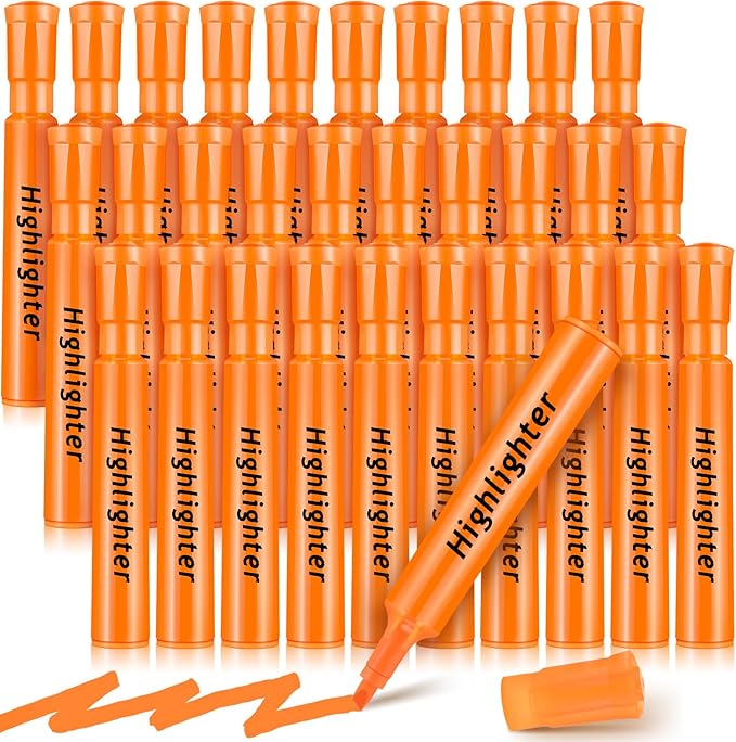 Qilery 30 Pack Highlighters Bulk, Tank Style Chisel Tip Highlighters Markers Quick Drying for Kids and Adult Coloring, Classroom Home Office School Supplies (Orange)