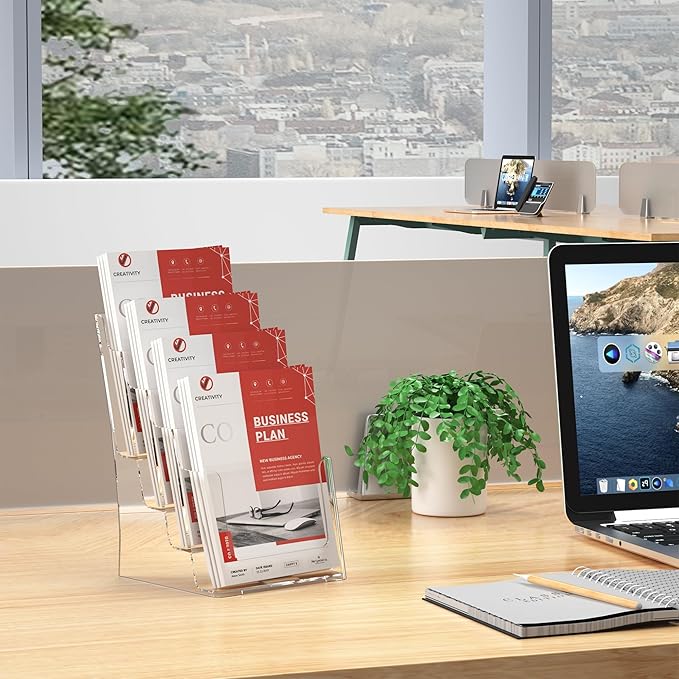 Zavekia 4-Tier 6x9 inch Acrylic Brochure Holder, Clear Literature Organizer Magazine Stand, Flyer Holder