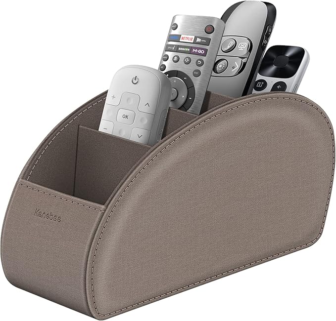 Remote Control Holder with 5 Compartments, KENOBEE Anti-slip Desktop Caddy Storage Organizer for Remote Controllers, Office Supplies, Makeup Brush, Media Accessories, Denim Coffee