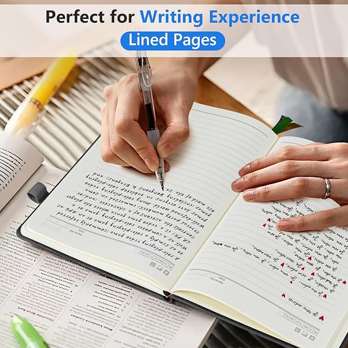 PERCUN Lined Journal Notebook for Men & Women, 160 Pages College Ruled Journal for Writing, A5 Hardcover Leather Notebooks for Work, School, Business, Travel, Daily Diary 5.9" x 8.5" - Black