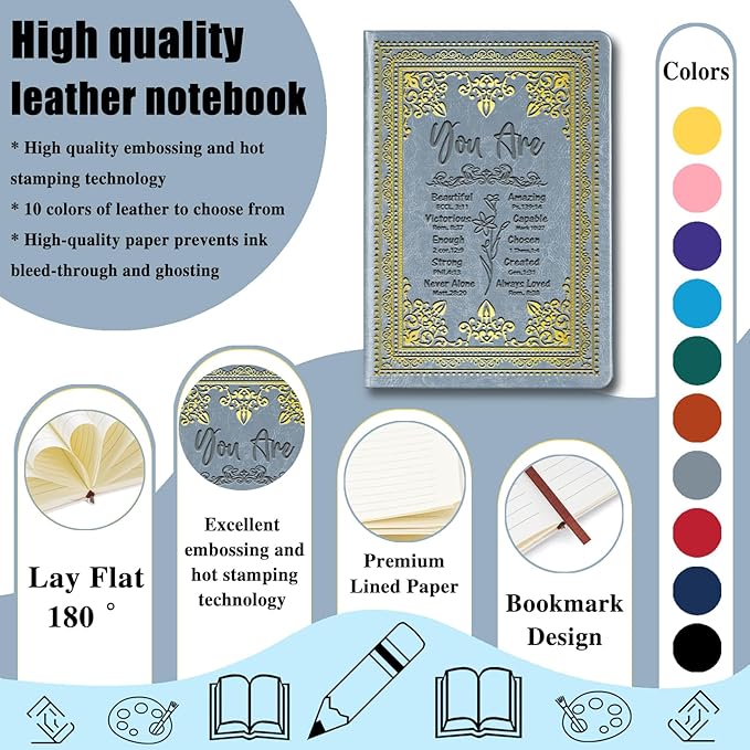 Grey A5 Lined Leather Journal Notebook,Inspirational Christian Gifts Hardcover Executive Notebooks for Men Women,200 Pages 100 Gsm Thick Ruled Paper Daily Diary for School,Family ,Friends,Work (You Beautiful Grey)