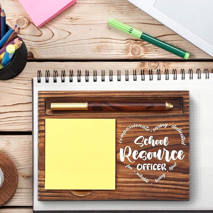 School Resource Officer Gift Sticky Note Holder Wooden, Thank You SRO, Appreciation Gift for School Resource Officer Social Worker School Office Decor Desk Self-Stick Note Pad Holders TZP15