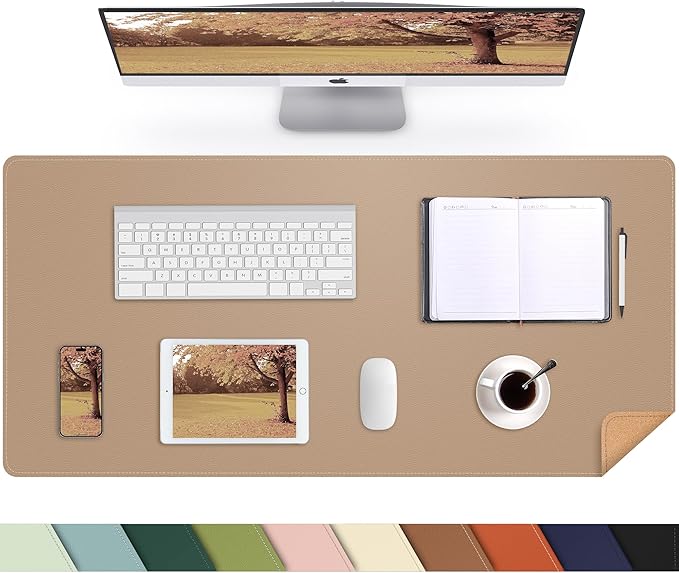 AFIING Leather Desk pad Protector, Large Desk mat with Natural Cork & PU Leather,Mouse pad,Non-Slip Office Desk Mat,Waterproof Desk Writing Pad for Office and Home (35.4in*17in,Dark Apricot)
