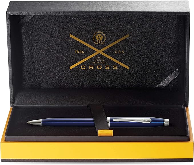 Cross Century II Refillable Ballpoint Pen Presented in a Luxury Gift Box - Medium Point, Black Ink, Translucent Blue & Chrome