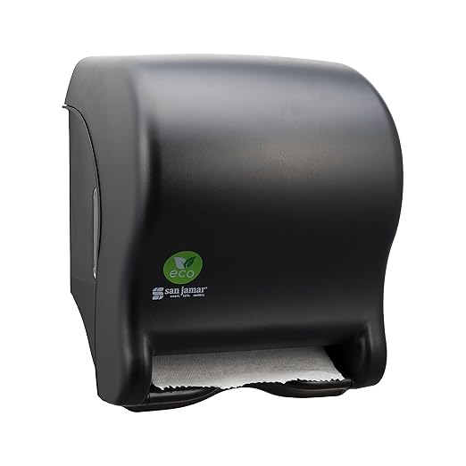 San Jamar Ecologic Tear-N-Dry Recycled Plastic Electronic Paper Towel Dispenser, Battery Powered Towel Dispenser, Wall Mounted Dispenser with Zero Waste for Home and Business, 10 Inch Rolls, Black