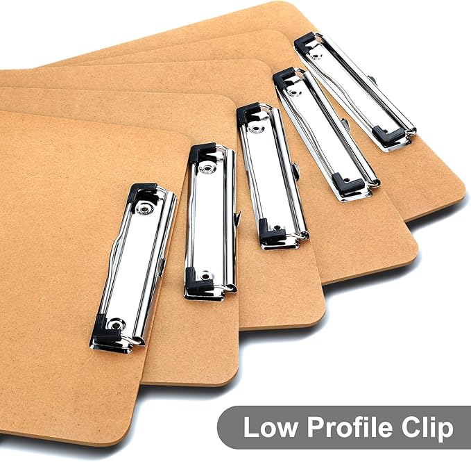 Wood Clipboards, Letter Size Hardboard Clip Board 8.5x11 for Classroom, Students, Kid, Teacher, A4 Standard Size 9" x 12.5" with Low Profile Clip, Office & School Supply