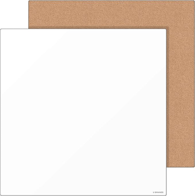 U Brands Tile Whiteboard and Bulletin Board Value Pack with Undated One Month Calendar, 14” x 14”, 2 Pieces