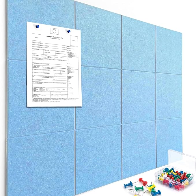 Cork Boards for Walls 48" x 36" Felt Board Alternative, 12 Pack Felt Wall Tiles Bulletin Board, Large Cork Board for Office Pin Board Tack Board Cork Boards