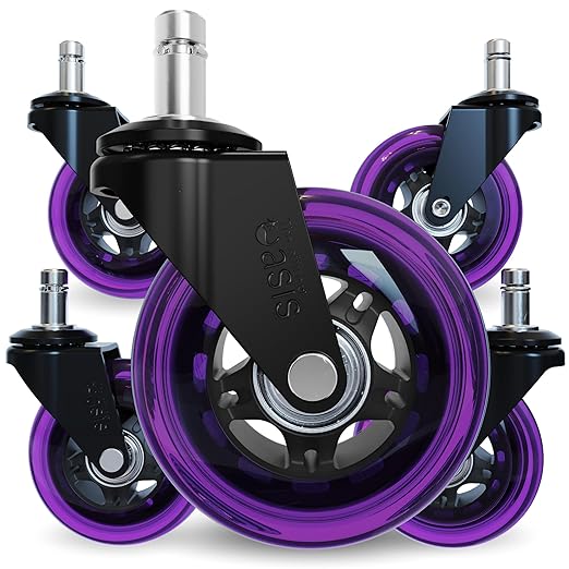 The Original Roller Style Office Chair Wheels (As Seen On PBS) - Incredibly Smooth & Quiet Rolling Casters - Safe for Hardwood Floors & Carpet - Easy Install with Universal Fit - Set of 5 - Purple