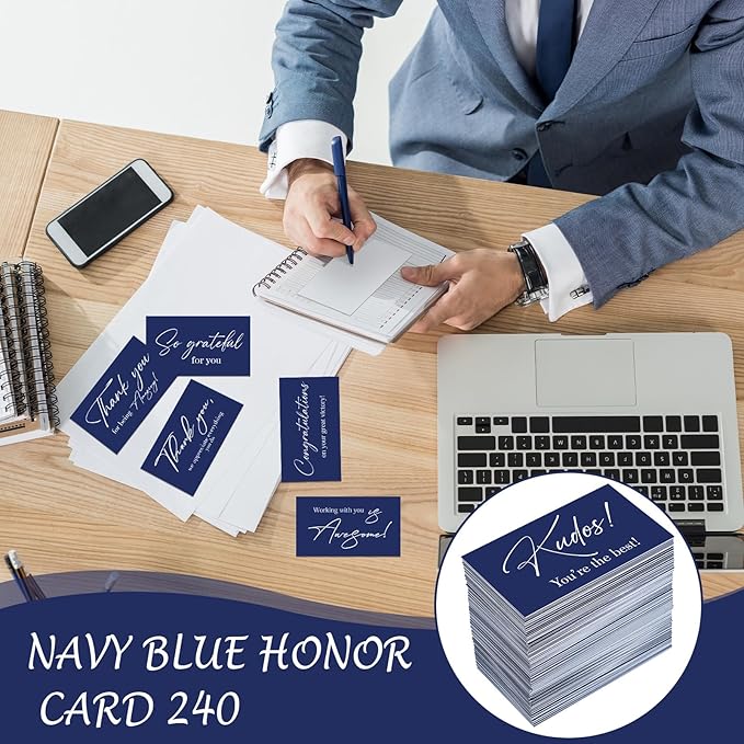 Yeaqee 240 Pcs Employee Appreciation Kudos Cards Funny Blank Back Motivational Card Encouragement Thank You Note Recognition Card for Teacher College Affirmation Gift(Navy Blue)