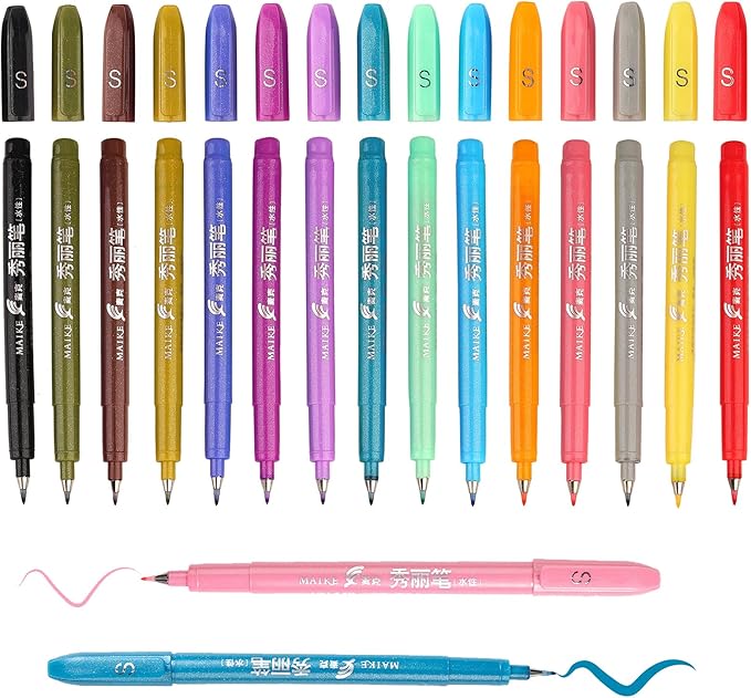 Felt Tip Pens, 15pcs Calligraphy pen Assorted Colors Sign Brush Pen Art Brush Marker Water Based Journaling Pen Set for Beginners Beginner Adult Lettering, Calligraphy (15pcs)