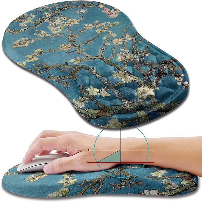 Hokafenle Ergonomic Mouse Pad Wrist Support, Wrist Rest Mousepad for Carpal Tunnel Pain Relief with Integrated Memory Foam Slope Massage Bulge (11.8x7.9 inch,Apricot Flower