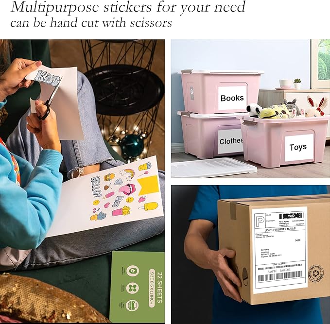 8.5 x 5.5 Half Sheet Shipping Labels for Laser and Inkjet Printers, 2 Per Page Self Adhesive Mailing Labels, White Blank Labels [150 Sheet 300 Labels]