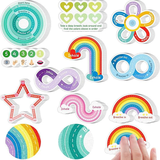 80 Pcs Anxiety Sensory Stickers with Inspirational Quotes Calm Textured Strips Relief Mental Health Stickers School Office Adhesive Sensory Tape Anti Stress Toys for Adults Teens (Vivid)