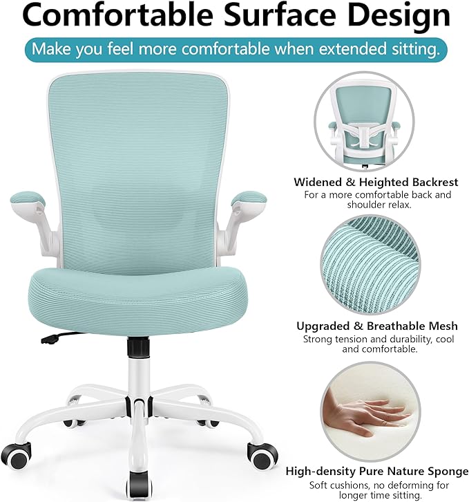 FelixKing Office Chair, Ergonomic Desk Chair Breathable Mesh Chair with Adjustable High Back Lumbar Support Flip-up Armrests, Executive Rolling Swivel Comfy Task Computer Chair for Home Office