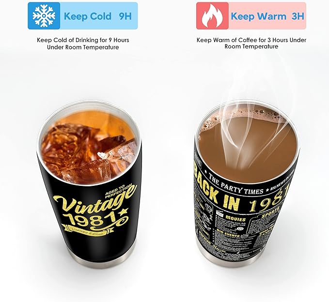 Happy 43th Birthday Tumblers Gifts for Men Women, Back in 1981 Stainless Steel Tumblers Gifts, 1981 43 Years Old Birthday Gift For Wife Husband Mom Dad