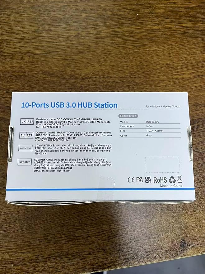 Powered 10-Port USB 3.0 Hub, USB C to 10 Ports USB Data Hub Splitter with Individual LED On/Off Switche, 3.3FT Cable, 12V/3A Power Adapter, for Laptop MacBook Pro/Air PC (Aluminum Gary)